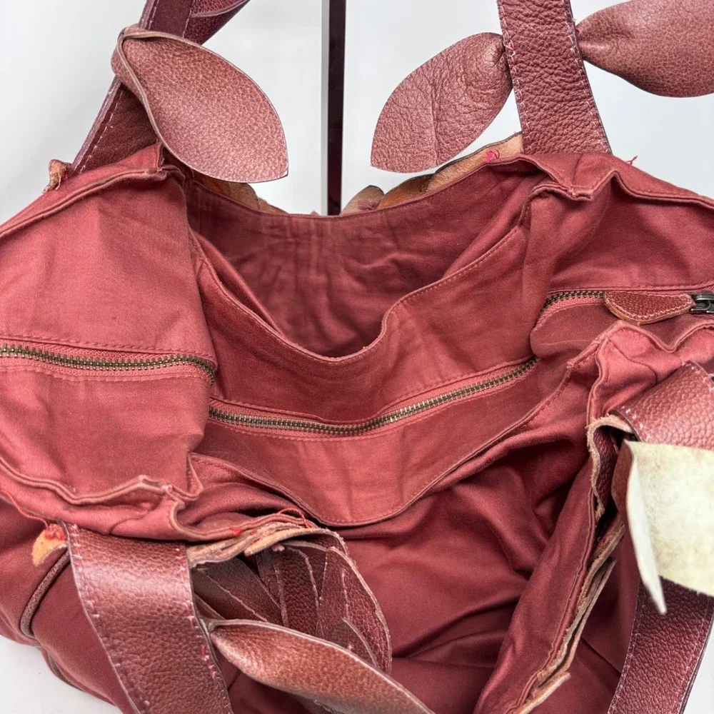Lucky Penny Hobo Shoulder‎ Bag Cotton with Red Leather Leaf Accent Anthropologie